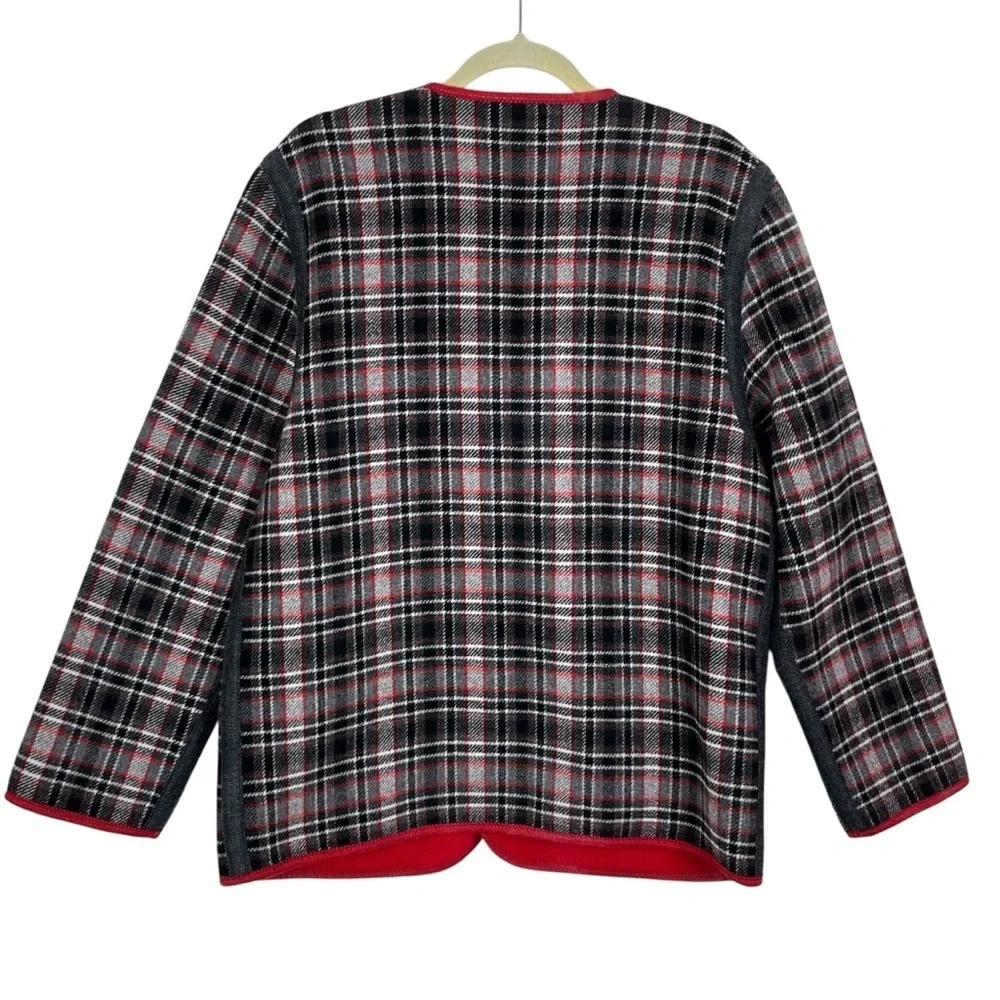 Sonnblick Landhausmoden Virgin Wool Reversible Plaid & Solid Red Jacket Sz. L??